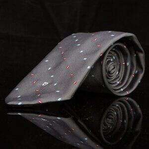 Vintage Pierre Cardin Mens Tie Gray With Red & Blue Abstract Pattern